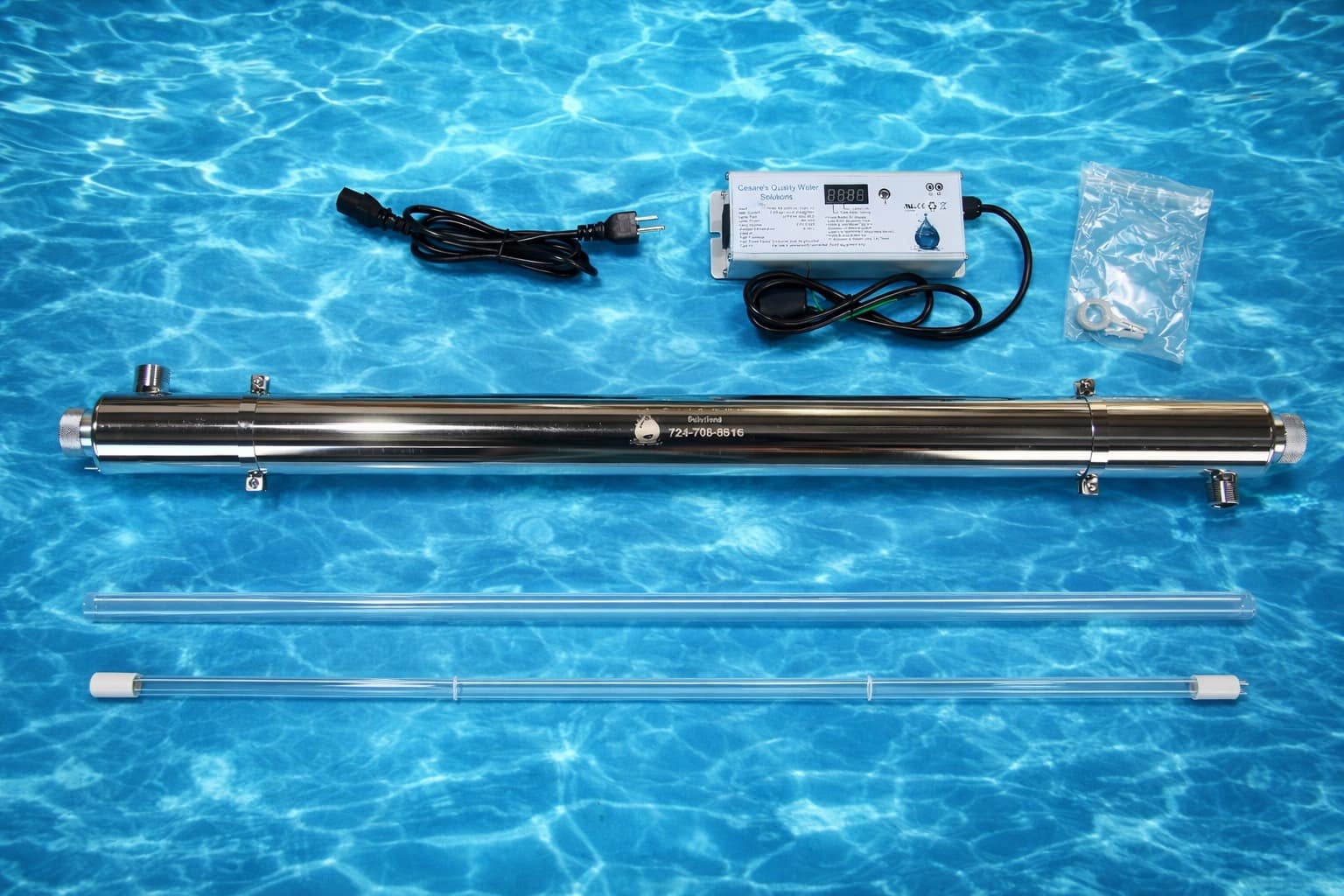 Complete UV water treatment system installed by Cesare's Quality Water Solutions with pre-filtration