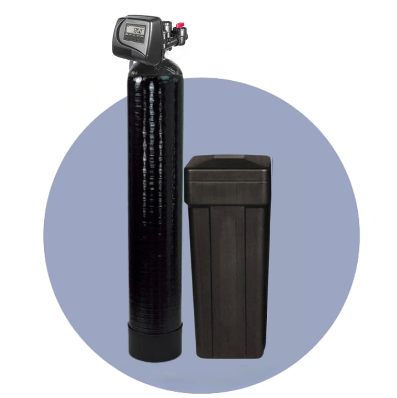 Water softener system with brine tank and upgraded high-iron valve installed by Cesare's Quality Water Solutions