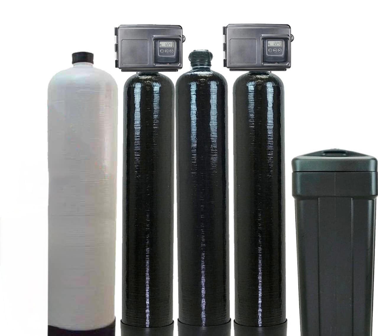Multi-stage four-tank water treatment system with brine tank for sulfur, iron, manganese removal and water softening by Cesare's Quality Water Solutions